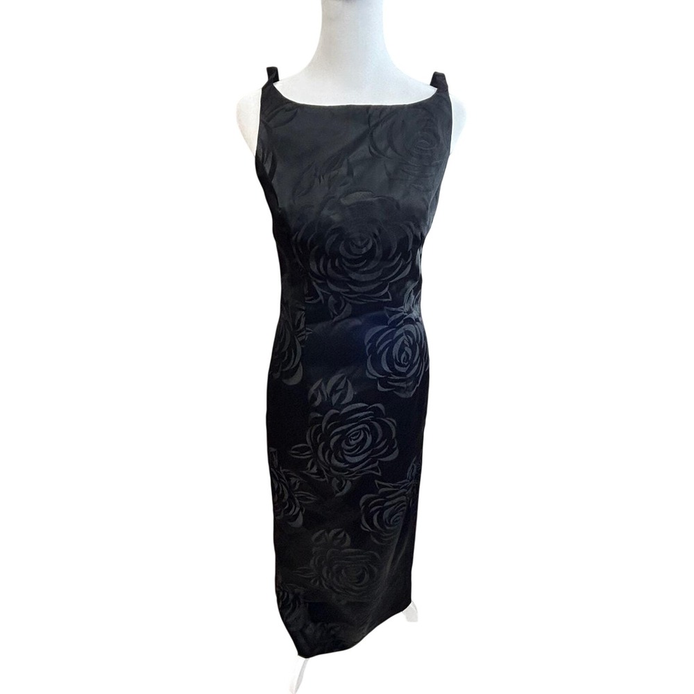 A list by Wrapper 7 Black Rose Jacquard‎ Sheath Maxi Dress Formal Evening Y2K